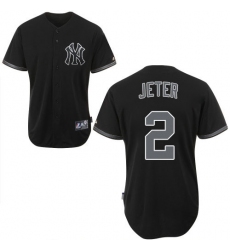 Men's Majestic New York Yankees #2 Derek Jeter Authentic Black Fashion MLB Jersey