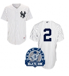 Men's Majestic New York Yankees #2 Derek Jeter Authentic White DJ-3K Patch MLB Jersey