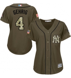 Women's Majestic New York Yankees #4 Lou Gehrig Authentic Green Salute to Service MLB Jersey