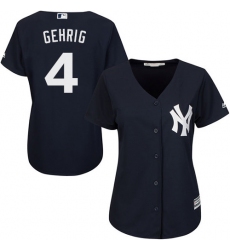Women's Majestic New York Yankees #4 Lou Gehrig Authentic Navy Blue Alternate MLB Jersey