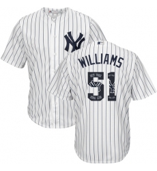 Men's Majestic New York Yankees #51 Bernie Williams Authentic White Team Logo Fashion MLB Jersey
