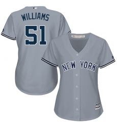 Women's Majestic New York Yankees #51 Bernie Williams Authentic Grey Road MLB Jersey