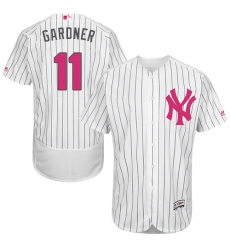 Men's Majestic New York Yankees #11 Brett Gardner Authentic White 2016 Mother's Day Fashion Flex Base MLB Jersey
