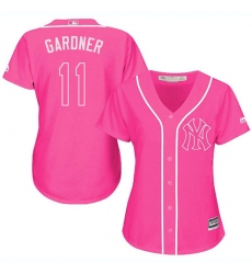 Women's Majestic New York Yankees #11 Brett Gardner Replica Pink Fashion Cool Base MLB Jersey
