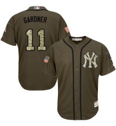 Youth Majestic New York Yankees #11 Brett Gardner Authentic Green Salute to Service MLB Jersey
