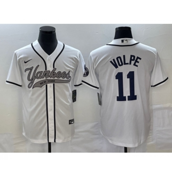 Men's New York Yankees #11 Anthony Volpe White Cool Base Stitched Baseball Jersey