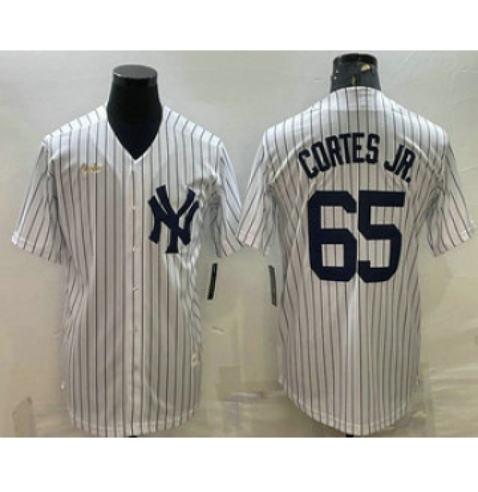 Men's New York Yankees #65 Nestor Cortes Jr White Pinstripe Stitched MLB Cool Base Nike Jersey