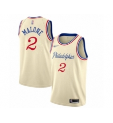 Youth Philadelphia 76ers #2 Moses Malone Swingman Cream Basketball Jersey - 2019 20 City Edition