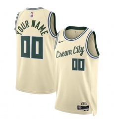 Men's Milwaukee Bucks Active Player Custom Cream 2025-26 City Edition Swingman Stitched Basketball Jersey