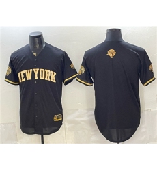 Men's New York Knicks Blank Black Gold 2026 Finals Stitched Baseball Jersey