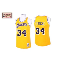 Men's Mitchell and Ness Los Angeles Lakers #34 Shaquille O'Neal Swingman Gold Throwback NBA Jersey
