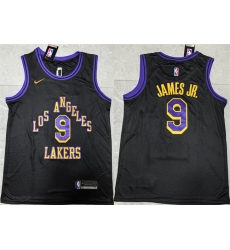 Mens Los Angeles Lakers #9 Bronny James Jr. Black 2024 Draft Stitched Basketball Jersey