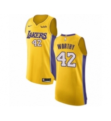 Men's Los Angeles Lakers #42 James Worthy Authentic Gold Home Basketball Jersey - Icon Edition