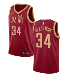 Men's Nike Houston Rockets #34 Hakeem Olajuwon Swingman Red NBA Jersey - 2018 19 City Edition