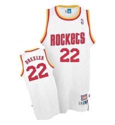 Men's Mitchell and Ness Houston Rockets #22 Clyde Drexler Swingman White Throwback NBA Jersey