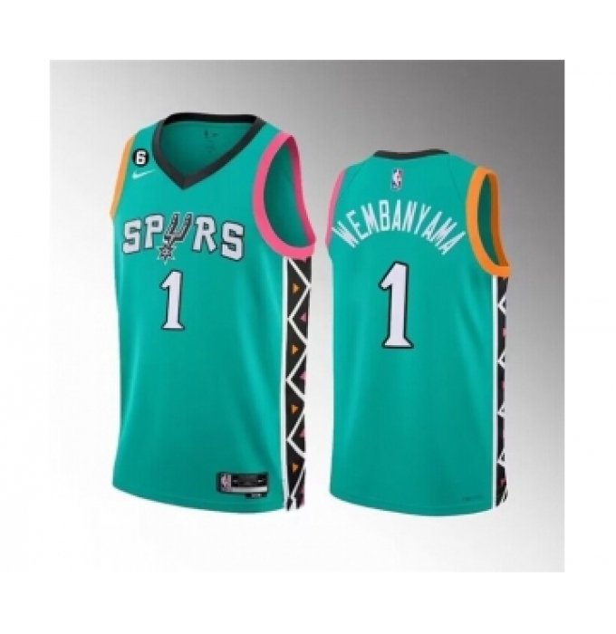 Men's San Antonio Spurs #1 Victor Wembanyama Teal 2022-23 City Edition Swingman With NO.6 Stitched Basketball Jersey