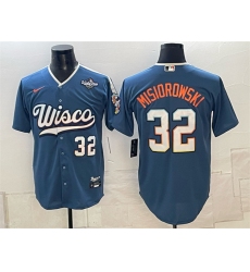 Men's Milwaukee Brewers #32 Jacob Misiorowski Mineral Blue 2026 World Series City Connect Stadium Stitched Baseball Jersey