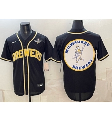 Mens Milwaukee Brewers Team Big Logo 2026 World Series Fashion Replica Black Out Stitched Baseball Jersey
