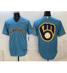 Mens Milwaukee Brewers Team Big Logo Blue 2026 World Series Stitched Baseball Jersey