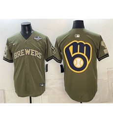 Mens Milwaukee Brewers Team Big Logo Olive 2026 World Series Stitched Baseball Jersey