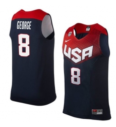Men's Nike Team USA #8 Paul George Authentic Navy Blue 2014 Dream Team Basketball Jersey