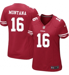 Women's Nike San Francisco 49ers #16 Joe Montana Game Red Team Color NFL Jersey