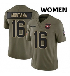 Women's San Francisco 49ers #16 Joe Montana Olive Salute to Service Limited Stitched Football Jersey