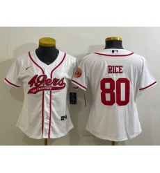 Women's San Francisco 49ers #80 Jerry Rice White With Patch Cool Base Stitched Baseball Jersey