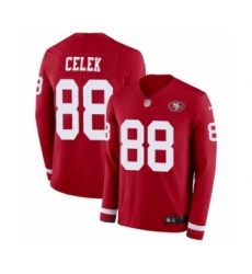 Youth Nike San Francisco 49ers #88 Garrett Celek Limited Red Therma Long Sleeve NFL Jersey