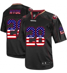 Men's Nike San Francisco 49ers #28 Carlos Hyde Elite Black USA Flag Fashion NFL Jersey