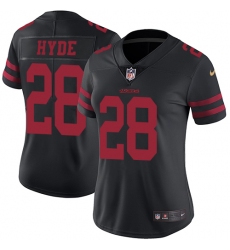 Women's Nike San Francisco 49ers #28 Carlos Hyde Elite Black NFL Jersey
