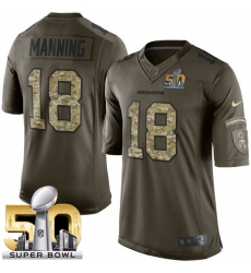 Men's Nike Denver Broncos #18 Peyton Manning Limited Green Salute to Service Super Bowl 50 Bound NFL Jersey