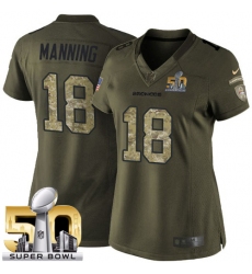 Women's Nike Denver Broncos #18 Peyton Manning Limited Green Salute to Service Super Bowl 50 Bound NFL Jersey
