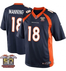 Youth Nike Denver Broncos #18 Peyton Manning Elite Navy Blue Alternate Super Bowl 50 Champions NFL Jersey