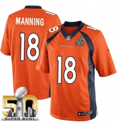 Youth Nike Denver Broncos #18 Peyton Manning Elite Orange Team Color Super Bowl 50 Bound NFL Jersey
