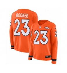 Women's Nike Denver Broncos #23 Devontae Booker Limited Orange Therma Long Sleeve NFL Jersey