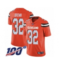 Men's Cleveland Browns #32 Jim Brown Orange Alternate Vapor Untouchable Limited Player 100th Season Football Jersey