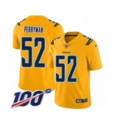 Men's Los Angeles Chargers #52 Denzel Perryman Limited Gold Inverted Legend 100th Season Football Jersey