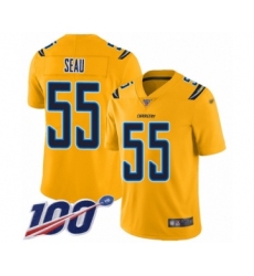 Youth Los Angeles Chargers #55 Junior Seau Limited Gold Inverted Legend 100th Season Football Jersey