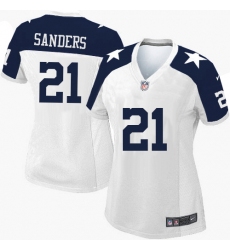 Women's Nike Dallas Cowboys #21 Deion Sanders Elite White Throwback Alternate NFL Jersey