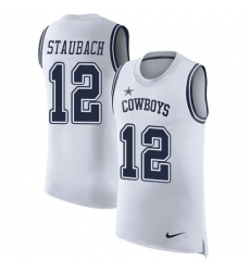 Men's Nike Dallas Cowboys #12 Roger Staubach Limited White Rush Player Name & Number Tank Top NFL Jersey