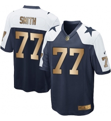Youth Nike Dallas Cowboys #77 Tyron Smith Elite Navy/Gold Throwback Alternate NFL Jersey