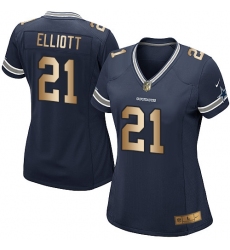 Women's Nike Dallas Cowboys #21 Ezekiel Elliott Elite Navy/Gold Team Color NFL Jersey