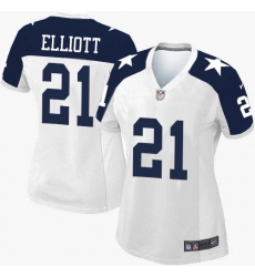 Women's Nike Dallas Cowboys #21 Ezekiel Elliott Game White Throwback Alternate NFL Jersey
