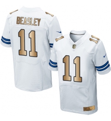 Men's Nike Dallas Cowboys #11 Cole Beasley Elite White/Gold NFL Jersey