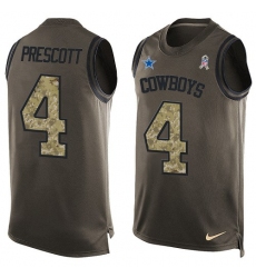 Men's Nike Dallas Cowboys #4 Dak Prescott Limited Green Salute to Service Tank Top NFL Jersey