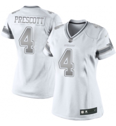 Women's Nike Dallas Cowboys #4 Dak Prescott Limited White Platinum NFL Jersey