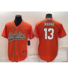 Men's Miami Dolphins #13 Dan Marino Orange Stitched Cool Base Nike Baseball Jersey