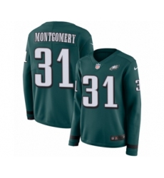 Women's Nike Philadelphia Eagles #31 Wilbert Montgomery Limited Green Therma Long Sleeve NFL Jersey
