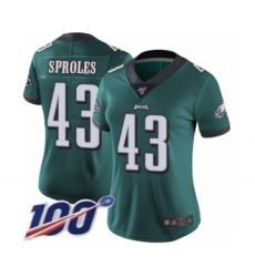 Women's Philadelphia Eagles #43 Darren Sproles Midnight Green Team Color Vapor Untouchable Limited Player 100th Season Football Jersey